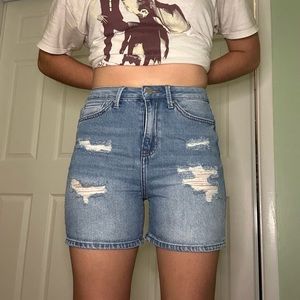 Simple Society mid thigh jean shorts